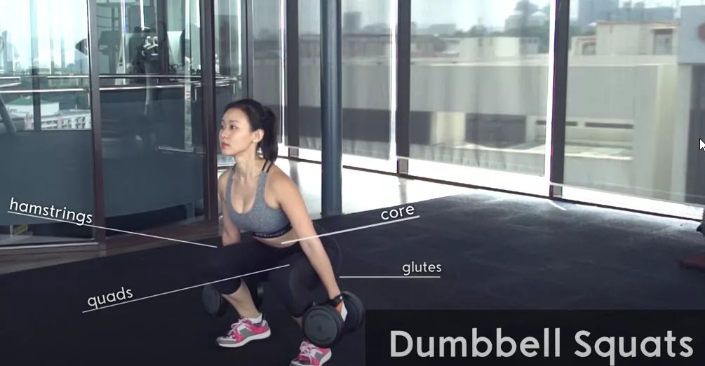 Bài tập tạ cho nữ giảm cân: Dumbbell Squats